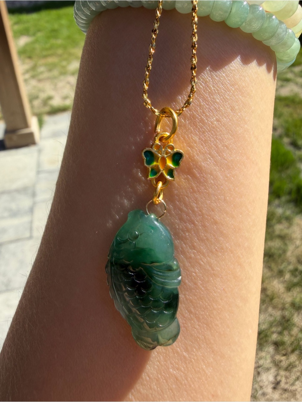 Natural Grade A Burmese Icy Green Jadeite Fish Pendant
